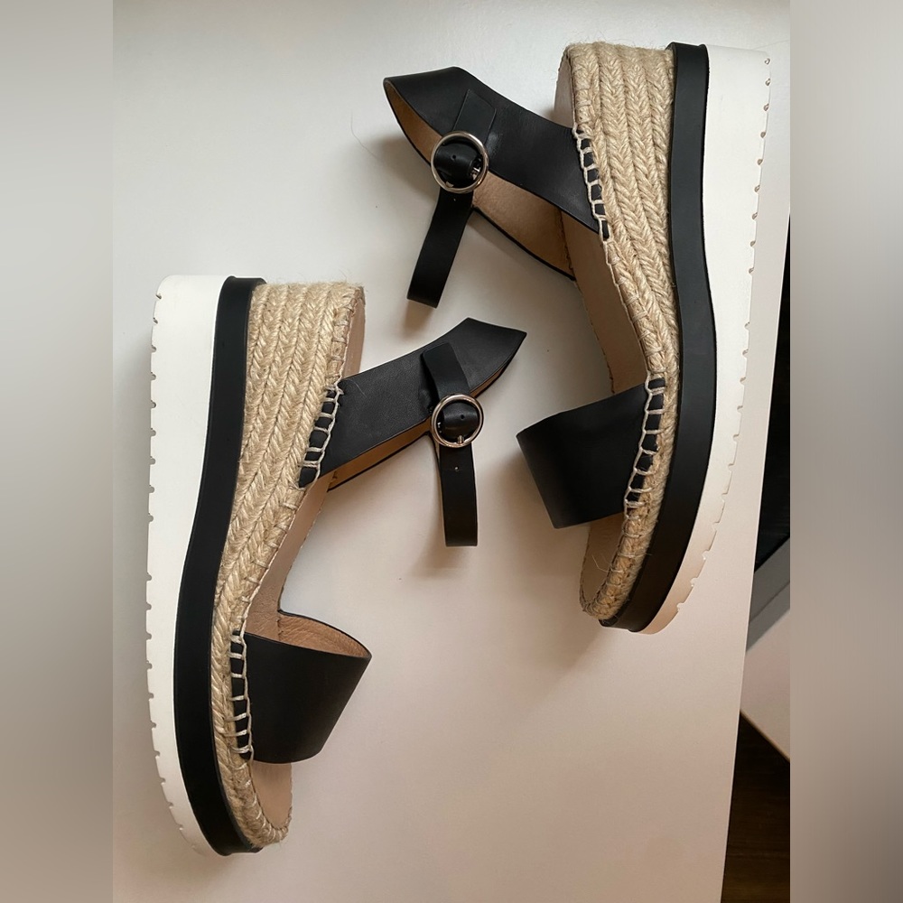 Jo Mercer Sz 41 MID HEEL WEDGE ESPADRILLES BLACK LEATHER